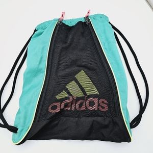 ADIDAS 14" W X 18" H Black/Green Cinch Sack/Back Pack W/Double 14"Front Pocket